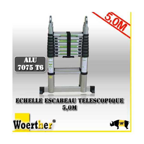 Woerther - Escabeau-échelle télescopique Woerther 5m/2m50 Double
