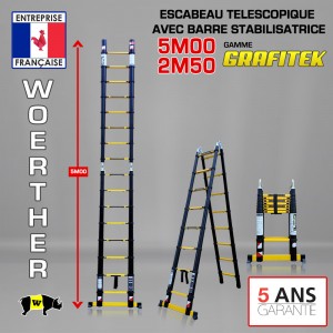 Echelle-escabeau télescopique 3m80/1m90 Woerther avec double